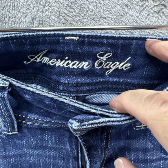American Eagle Jeans Womens 2 Short Original Boot Stretch Blue Denim Dark Wash - Picture 3 of 8